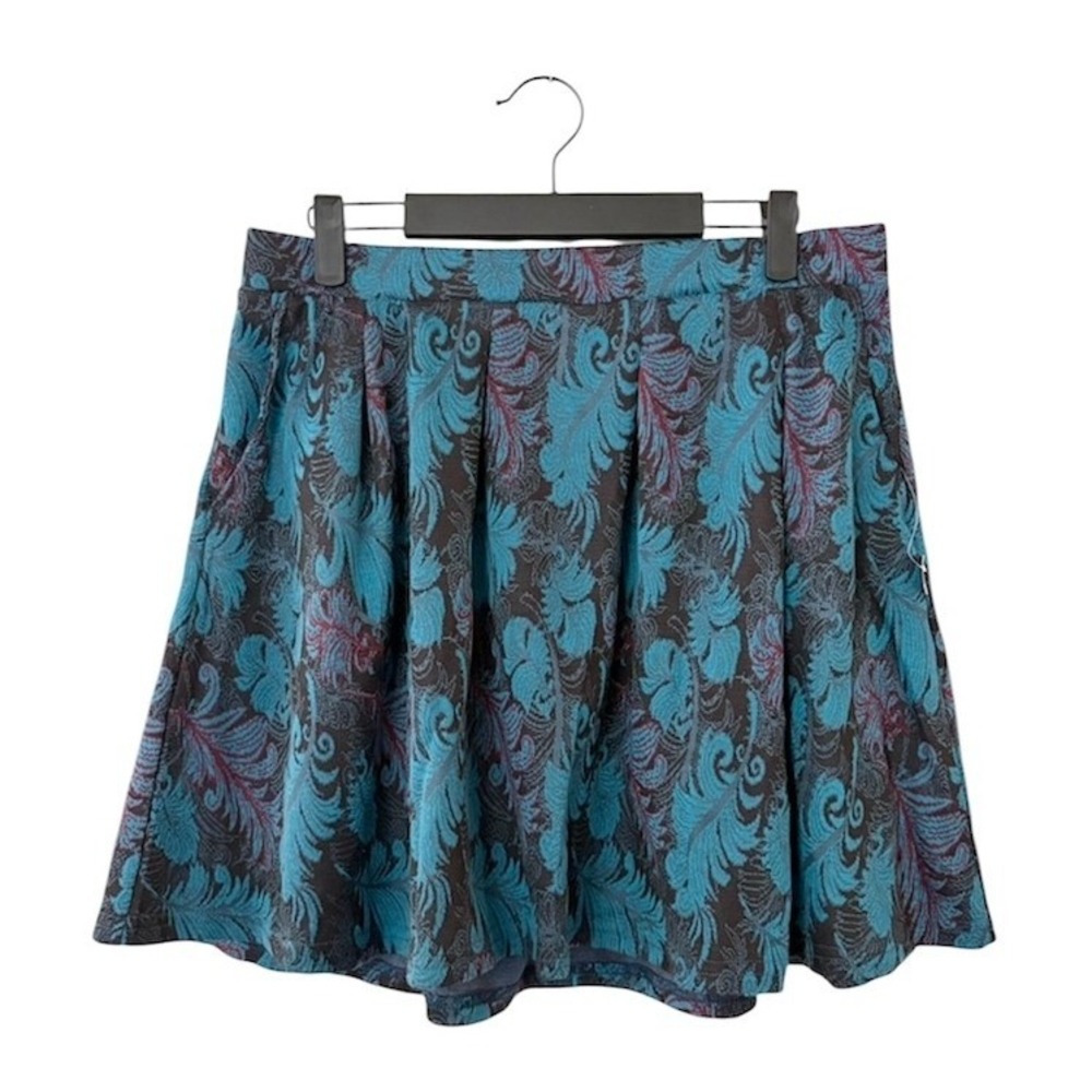 ModCloth Teal Feather‎ Jacquard Pleated A-Line Skirt with Pockets LARGE